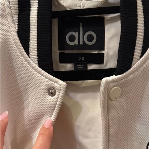 ALO Yoga Varsity Jacket in White and Black - Picture 3 of 5